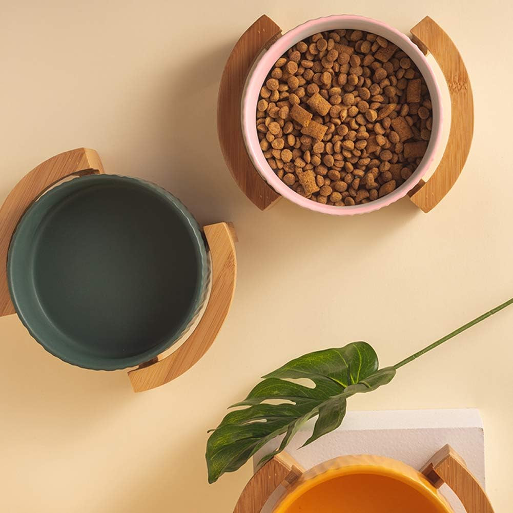 Ceramic Pet Bowls with Stand - Dog Cat Water Bowl Food Dish -Heavy Weighted & No Tip over Pet Comfort Feeding Bowls