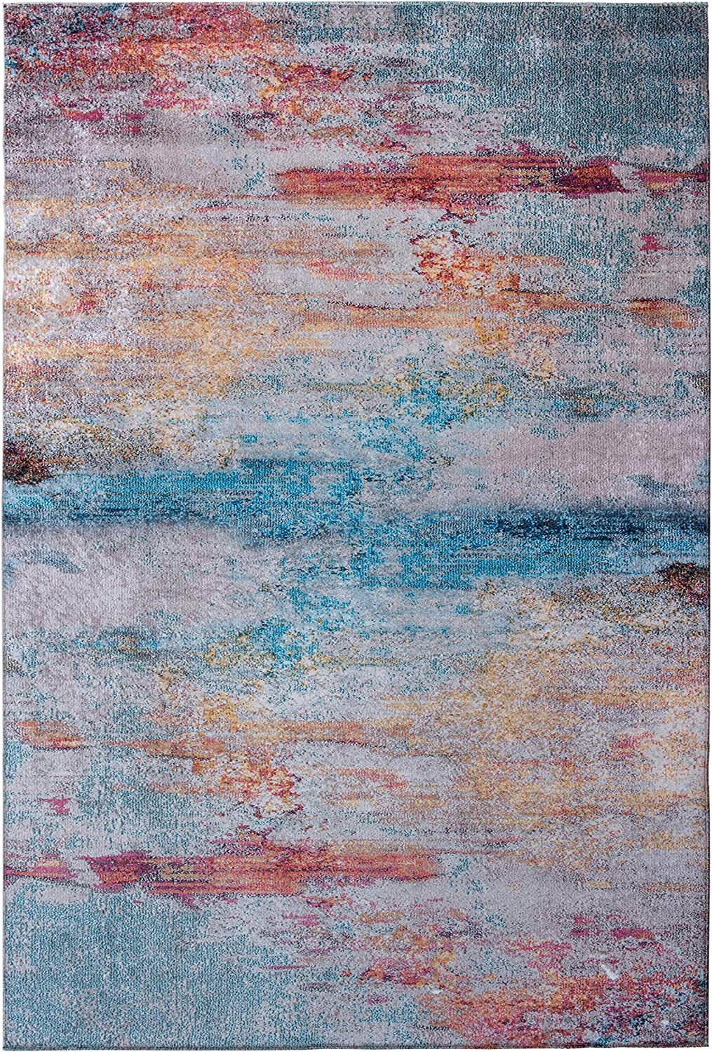 Contemporary Modern Non Slip Machine Washable Printed Area Rug, Rainbow 4'X6'