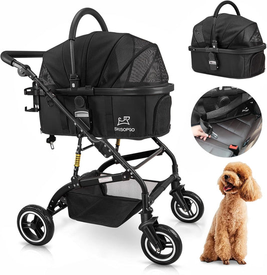 3-In-1 Pet Strollers for Small Medium Dogs Cat with Detachable Carrier Foldable Travel Pet Gear Stroller (Black)