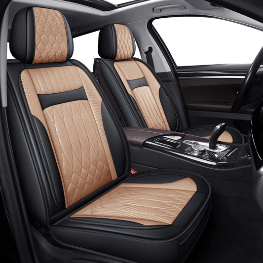 Leather Automotive Seats Cushion Set for Protectors, Front and Rear Split Bench Car Seat Covers, Easy to Install, Waterproof, Fit Universal Vehicle Cars&Suv(Full Set, Beige)