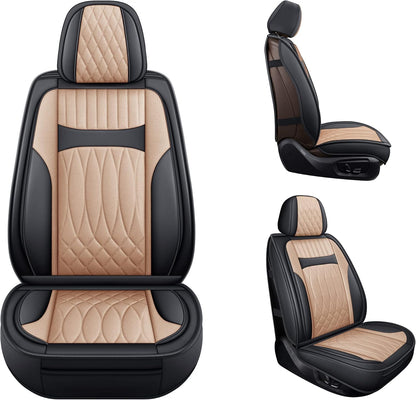Leather Automotive Seats Cushion Set for Protectors, Front and Rear Split Bench Car Seat Covers, Easy to Install, Waterproof, Fit Universal Vehicle Cars&Suv(Full Set, Beige)