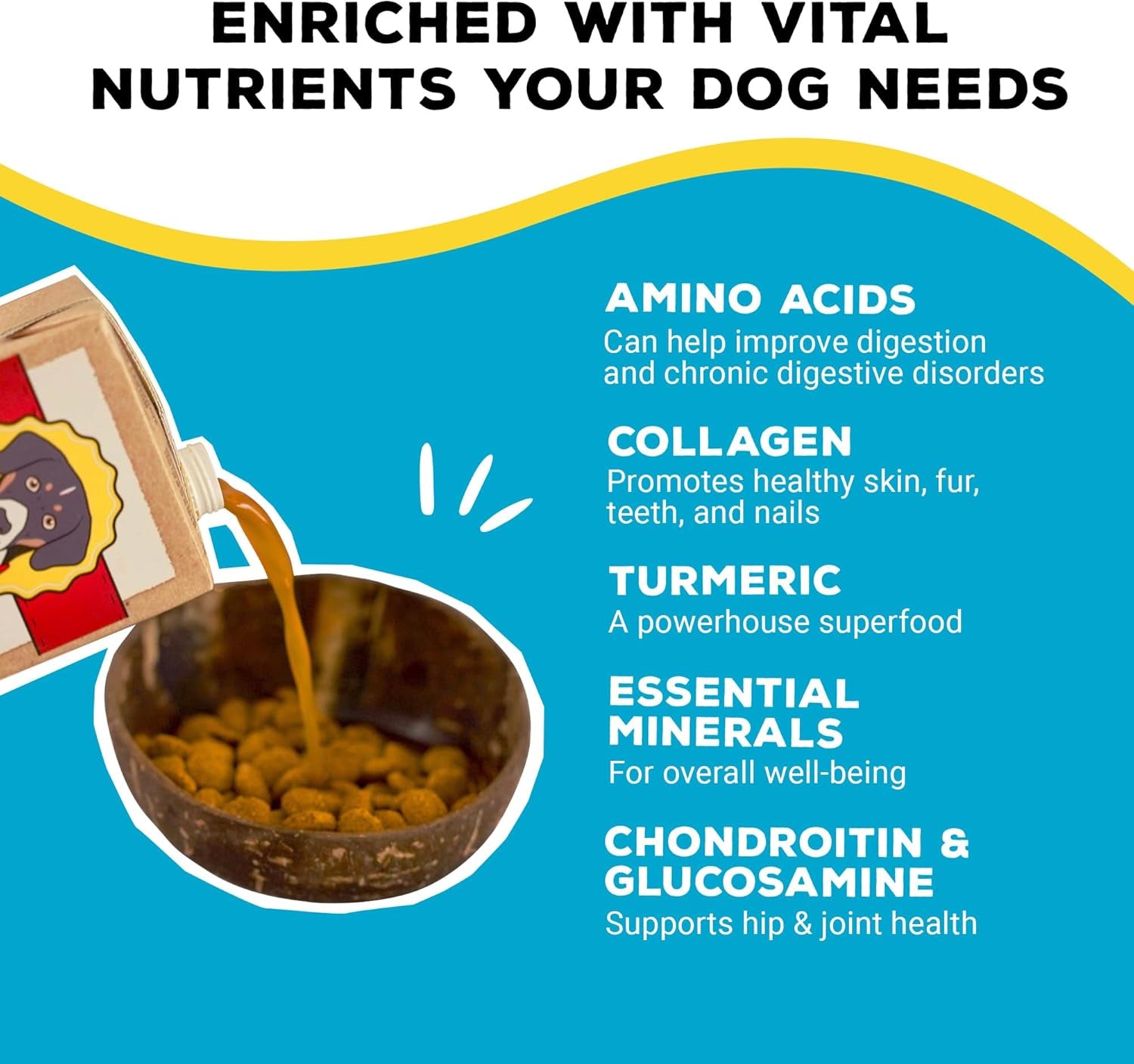 Brutus Beef Bone Broth for Dogs and Cats - All Natural Bone Broth with Chondroitin Glucosamine & Turmeric, Human Grade Dog Sauce Food Toppers for Picky Eaters & Dry Food -Tasty & Nutritious- Pack of 2