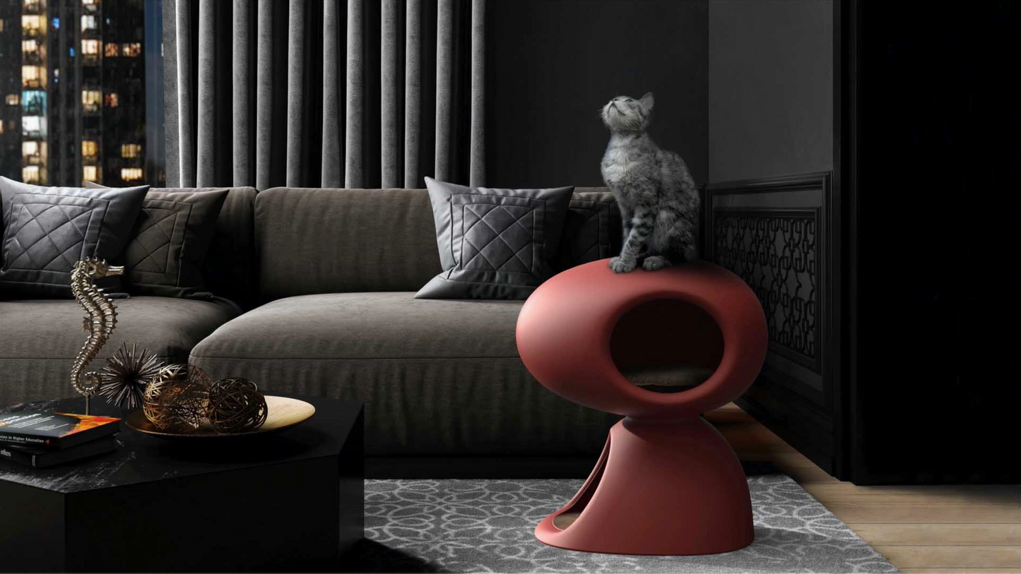 Bordeaux Cat Retreat – Designer Cave Bed with Scratching Post