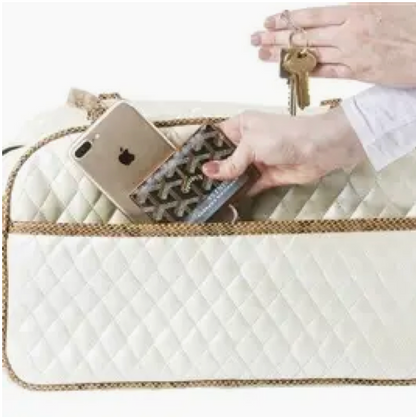 Marlee Quilted Luxe Pet Carrier – Ivory with Faux Snake Trim