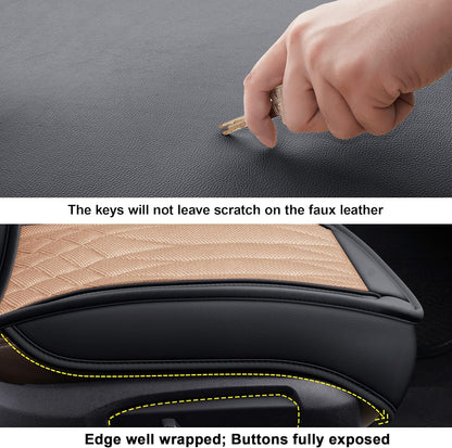 Leather Automotive Seats Cushion Set for Protectors, Front and Rear Split Bench Car Seat Covers, Easy to Install, Waterproof, Fit Universal Vehicle Cars&Suv(Full Set, Beige)