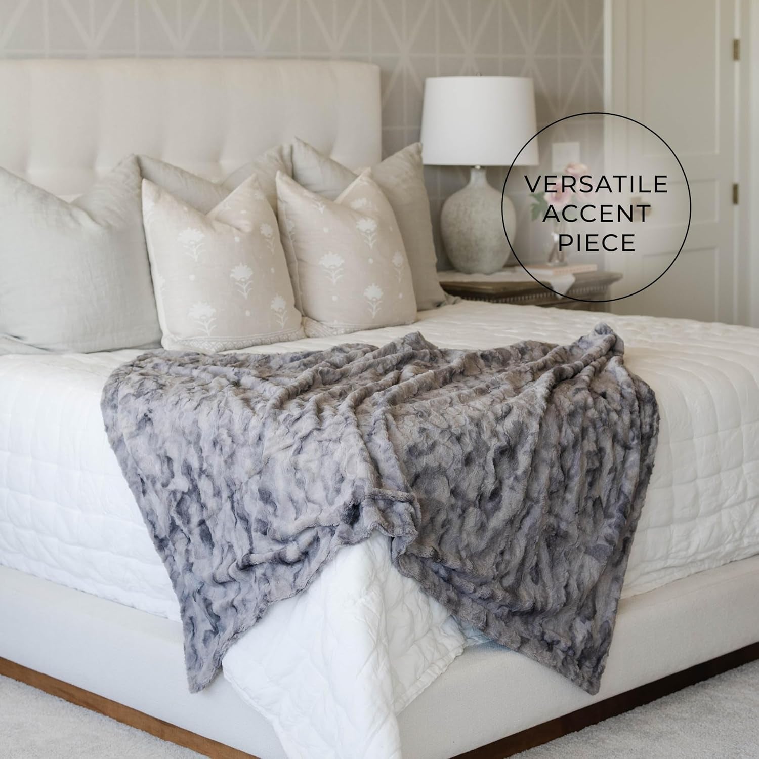Large Throw Blanket Super Soft Comfy Warm Elegant Cozy Faux Fur for Home, Sofas, Couches, Beds, Chairs (Large 50" X 60", Marbled Gray)