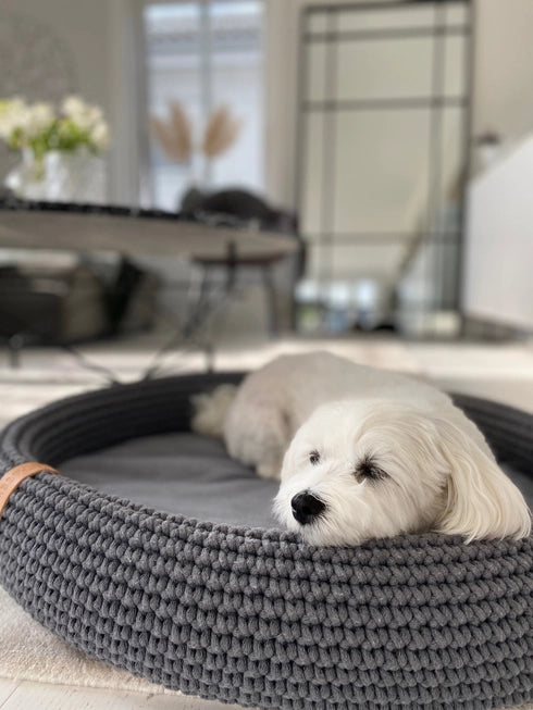 Lukko Handwoven Dog Bed – Oval Cotton Rope Bed with Removable Cushion (Made in Poland)