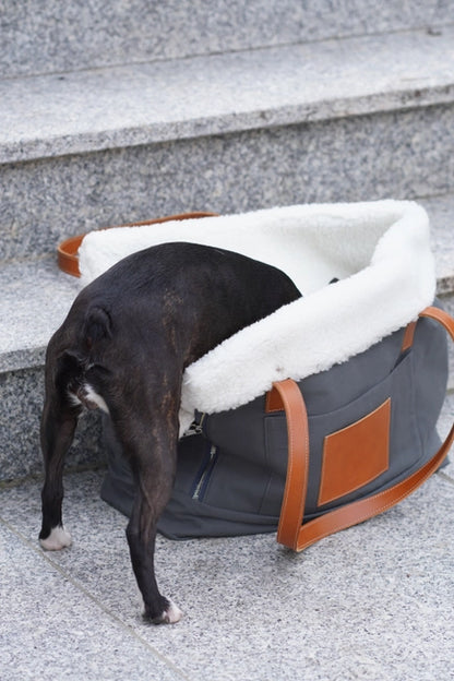 Liiva Designer Dog Carrier – Handcrafted Polish Elegance in Grey & Beige | 2-in-1 Pet & Personal Bag