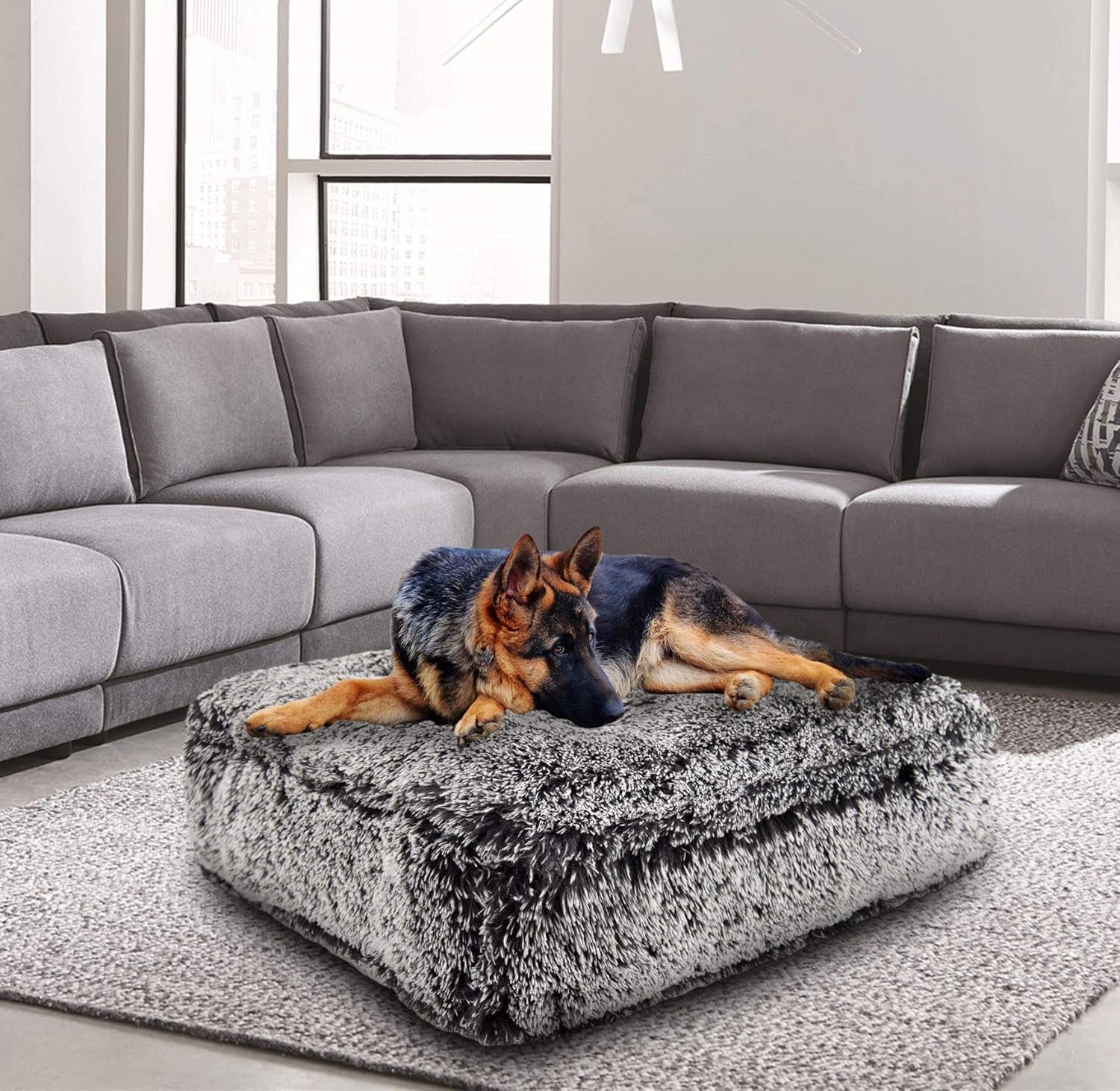 Midnight Frost Extra Plush Shag Faux Fur Luxury Sicilian Rectangle Pet/Dog Bed (Multiple Sizes)