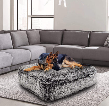 Midnight Frost Extra Plush Shag Faux Fur Luxury Sicilian Rectangle Pet/Dog Bed (Multiple Sizes)