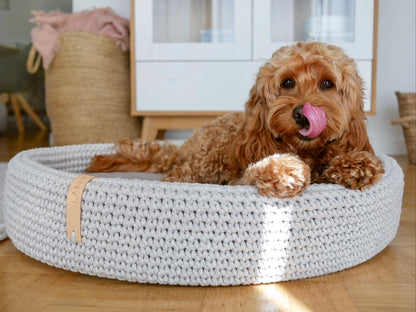 Lukko Handwoven Dog Bed – Oval Cotton Rope Bed with Removable Cushion (Made in Poland)