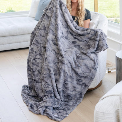 Large Throw Blanket Super Soft Comfy Warm Elegant Cozy Faux Fur for Home, Sofas, Couches, Beds, Chairs (Large 50" X 60", Marbled Gray)