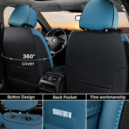 Seat Covers Full Set, 5 Seats Breathable Faux Leather Seat Covers for Cars, Car Seat Cover Winter, Car Seat Protector Car Seat Cushion, Automotive Seat Cover Universal Fit Most Vehicles, Blue
