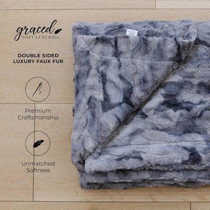 Large Throw Blanket Super Soft Comfy Warm Elegant Cozy Faux Fur for Home, Sofas, Couches, Beds, Chairs (Large 50" X 60", Marbled Gray)