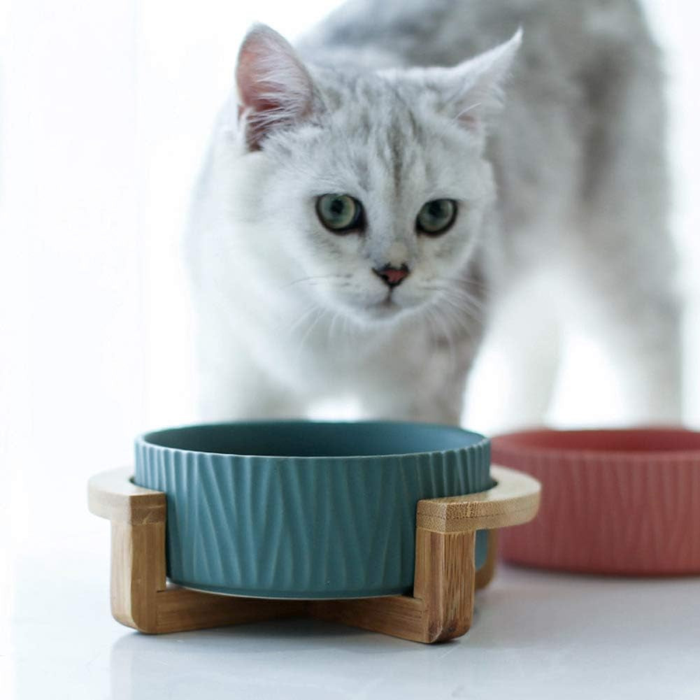 Ceramic Pet Bowls with Stand - Dog Cat Water Bowl Food Dish -Heavy Weighted & No Tip over Pet Comfort Feeding Bowls