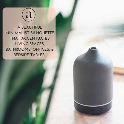 Ceramic Diffusers for Essential Oils - Elegant Stone Aromatherapy Diffuser for Home and Office - 3 in One Diffuse, Humidify and Ionize - Easy to Use - Carbon