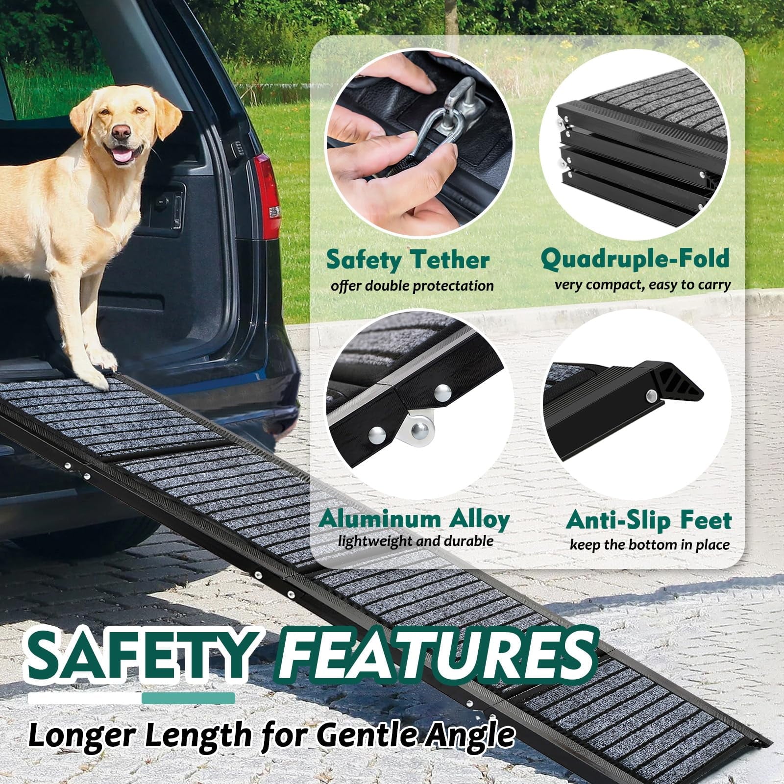 67" Foldable Dog Ramps Large Dogs, Dog Car Ramp with Non-Slip Rug Surface, Pet Ramp Stairs Portable,Dog Steps for Medium & Large Dogs up to 220 LBS Get into a Car, SUV & Truck