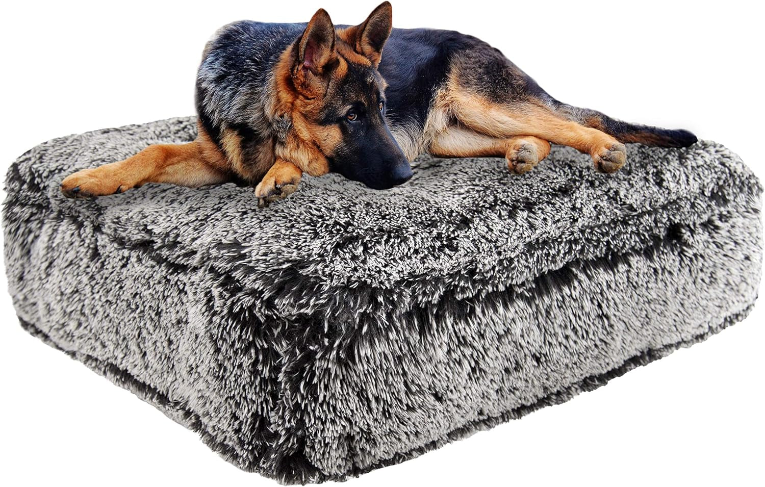 Midnight Frost Extra Plush Shag Faux Fur Luxury Sicilian Rectangle Pet/Dog Bed (Multiple Sizes)
