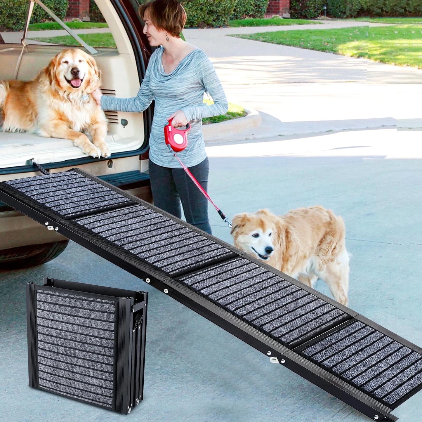 67" Foldable Dog Ramps Large Dogs, Dog Car Ramp with Non-Slip Rug Surface, Pet Ramp Stairs Portable,Dog Steps for Medium & Large Dogs up to 220 LBS Get into a Car, SUV & Truck