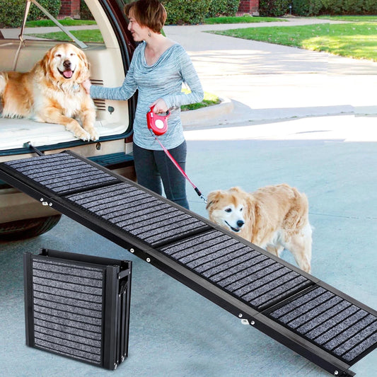 67" Foldable Dog Ramps Large Dogs, Dog Car Ramp with Non-Slip Rug Surface, Pet Ramp Stairs Portable,Dog Steps for Medium & Large Dogs up to 220 LBS Get into a Car, SUV & Truck